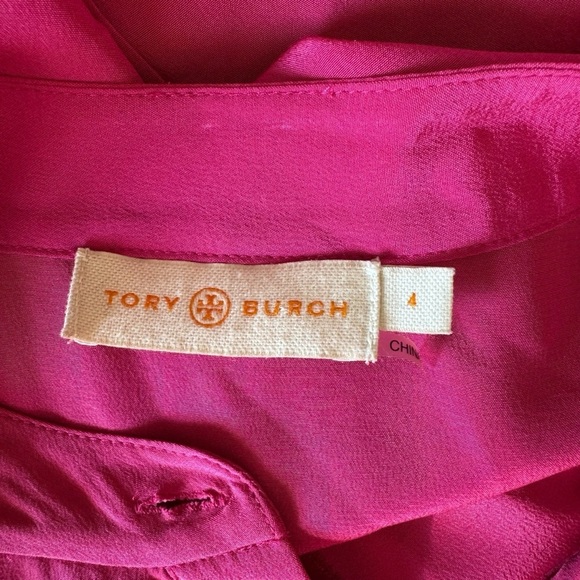 Tory Burch - Jane Ruffle Silk Fuchsia Long Sleeve Dress Sz 4 - Picture 10 of 11